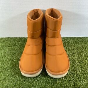 Land’s End Womens Sz 10D Faux Fur Lined Cognac Puffer Ankle Bootie Slipper Boots